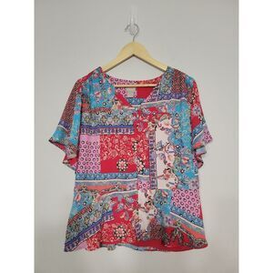 Chico's Size 1 Women's Top Size Medium Multicolored Geometric Floral Button-down